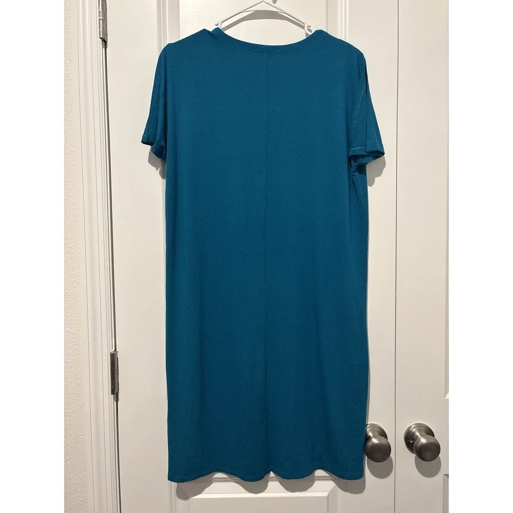 EILEEN FISHER‎ Dress Size XS Blue Teal Split/Cold Shoulder Boat Neck Women's